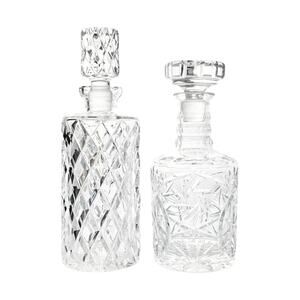 1960s Vintage Pair of High Cut Heavy Crystal Liquor Spirits Decanters Barware
